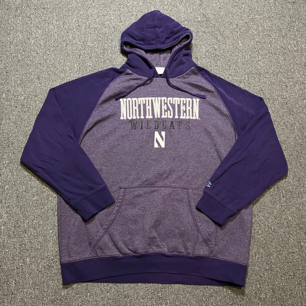 Champion Northwestern Wildcats Hoodie 2XL Purple Raglan Pullover Sweatshirt NCAA